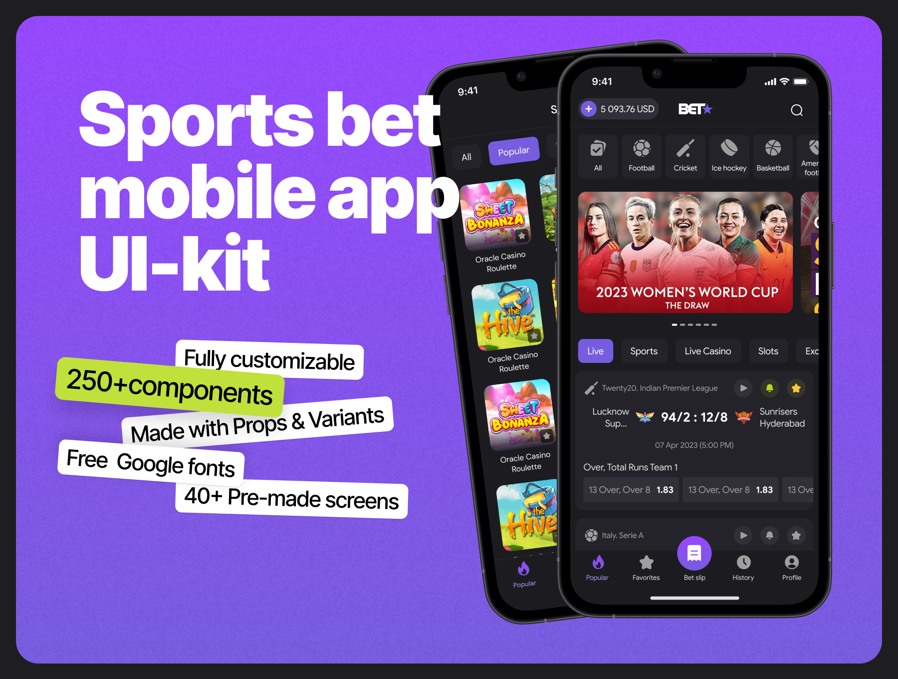 体育赌博移动应用UI套件 Sports bet mobile app UI Kit figma格式-UI/UX-到位啦UI